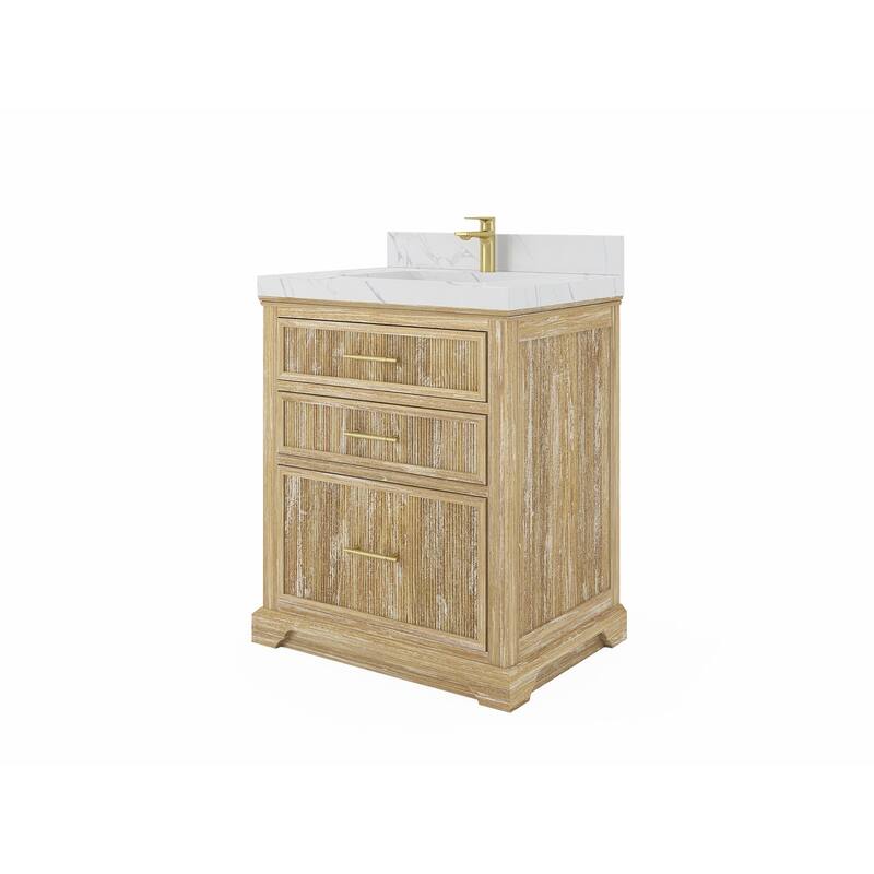 Willow Collections 30 x 22 Alys Solid Teak Wood Single Sink Bathroom Vanity with Quartz or Marble Countertop