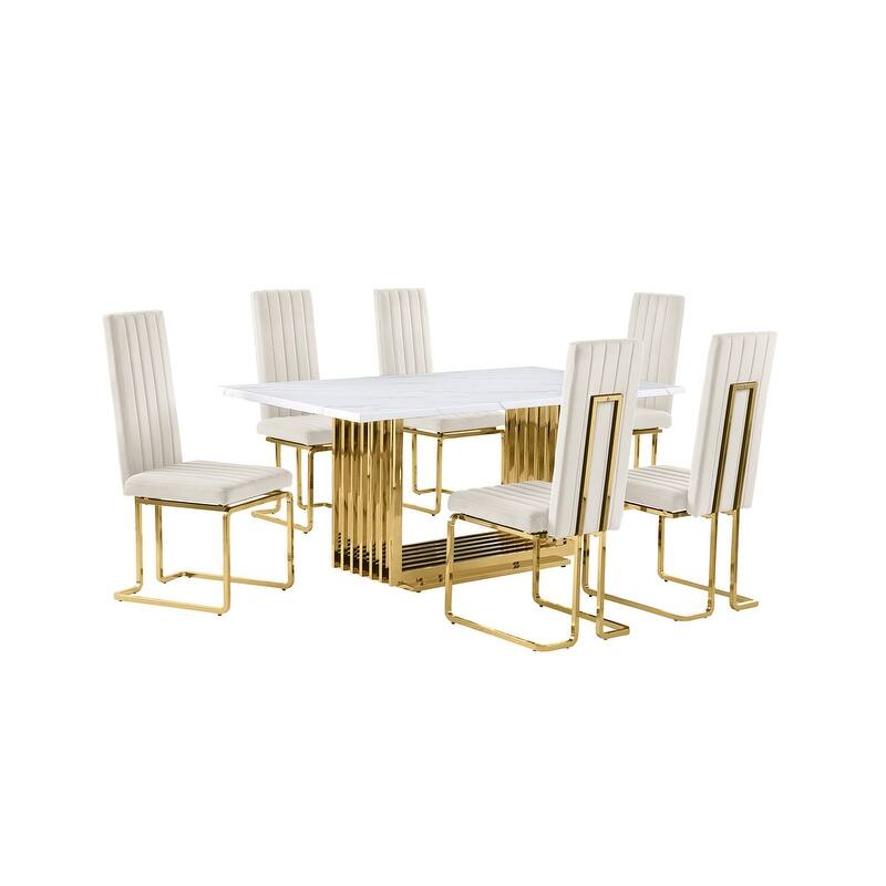 Best Quality Furniture D310/1-SC340-7 Dining Set with 68" White Marble Top