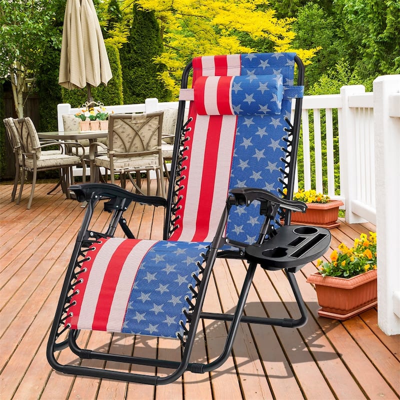 Set Of 2 Zero Gravity Chair, Patio Folding Lawn Outdoor Lounge Camp Reclining Lounge Chair for Poolside Backyard and Beach