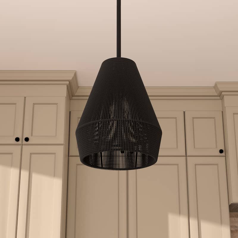 Acroma 1-light Farmhouse Black Rattan Kitchen Island Pendant - N/A
