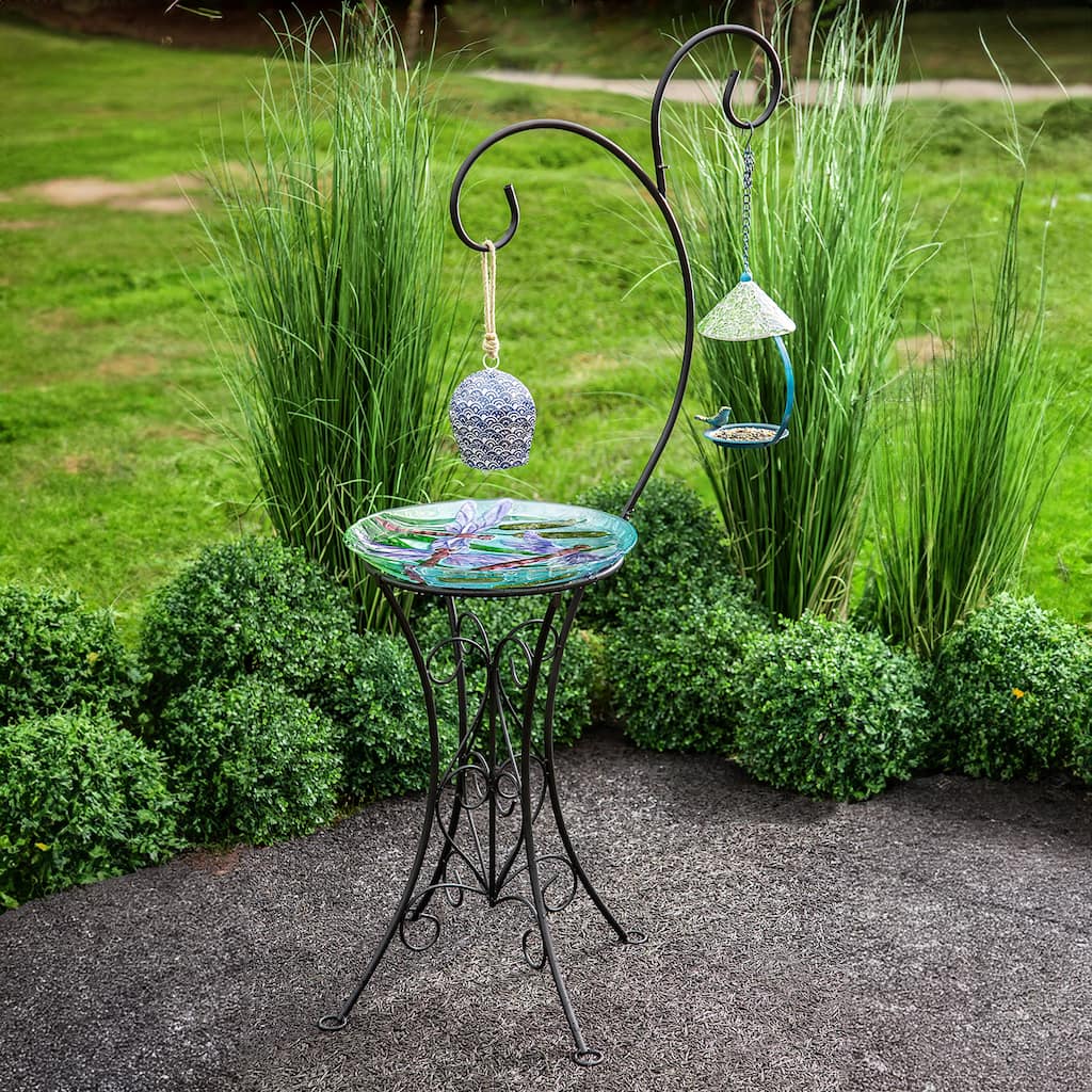 Decorative Metal Bird Bath Stand, Dual Shepards Hook