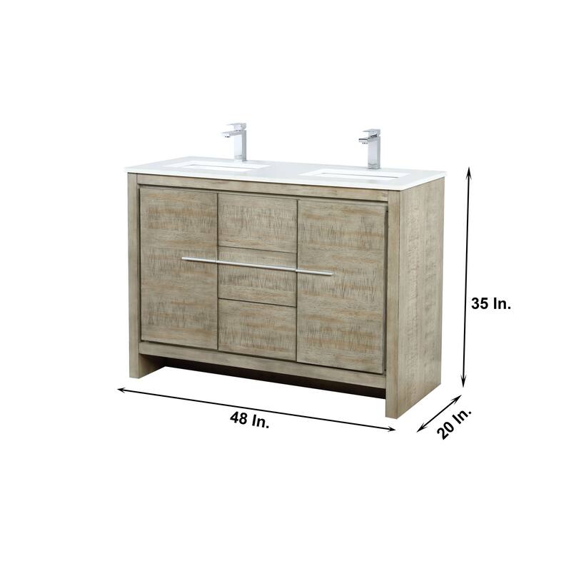 Lafarre 30 in W x 20 in D Rustic Acacia Bath Vanity, White Quartz Top, Brushed Nickel Faucet Set and 28 in Mirror