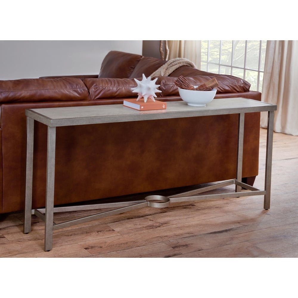 Corfu White Oak Wood Top Sofa Console Table with Metal Frame