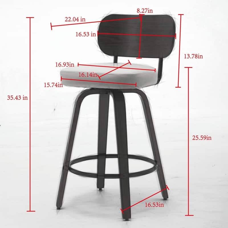 Swivel Bar Stools Set of 2, 26" Upholstered Faux Leather Counter Height Barstools with Walnut Back & Bentwood Legs