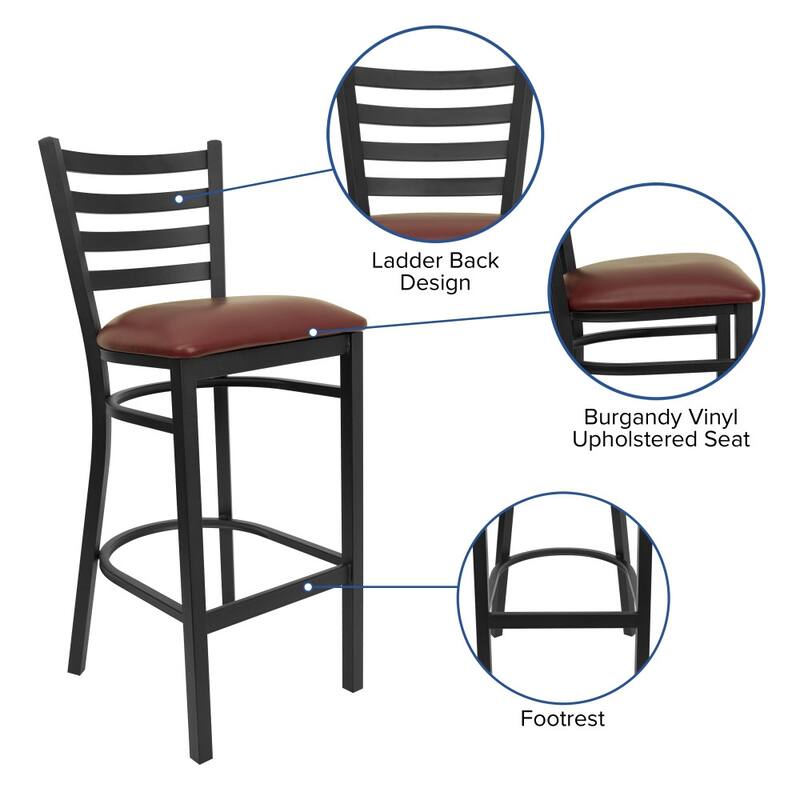 Ladder Back Metal Restaurant Barstool - 17"W x 18"D x 42.25"H