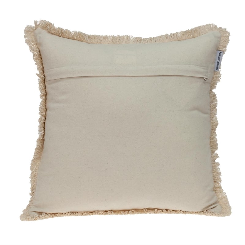 HomeRoots 18" Beige And Brown Geometric Cotton Blend Throw Pillow with Fringes And Texture