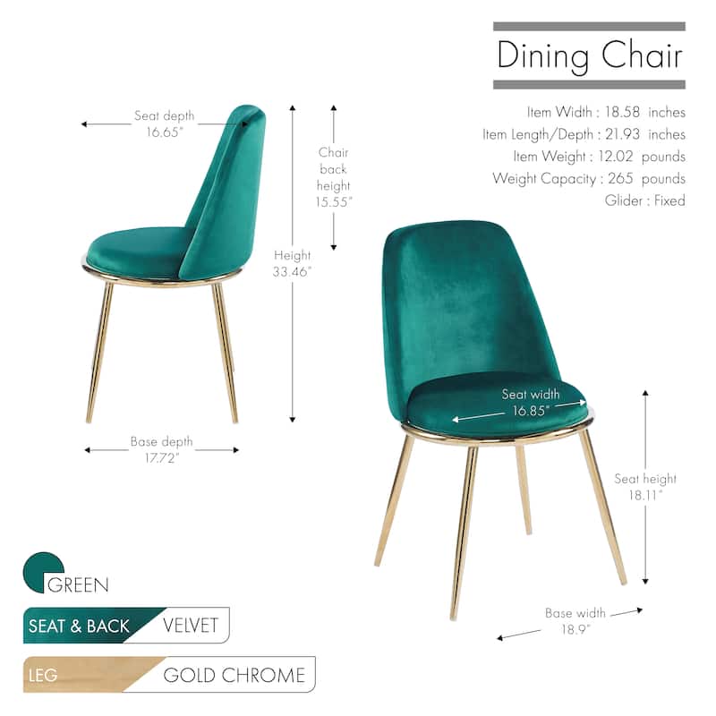 Porthos Home Dani Dining Chairs Set of 2, Velvet Upholstery, Gold Legs