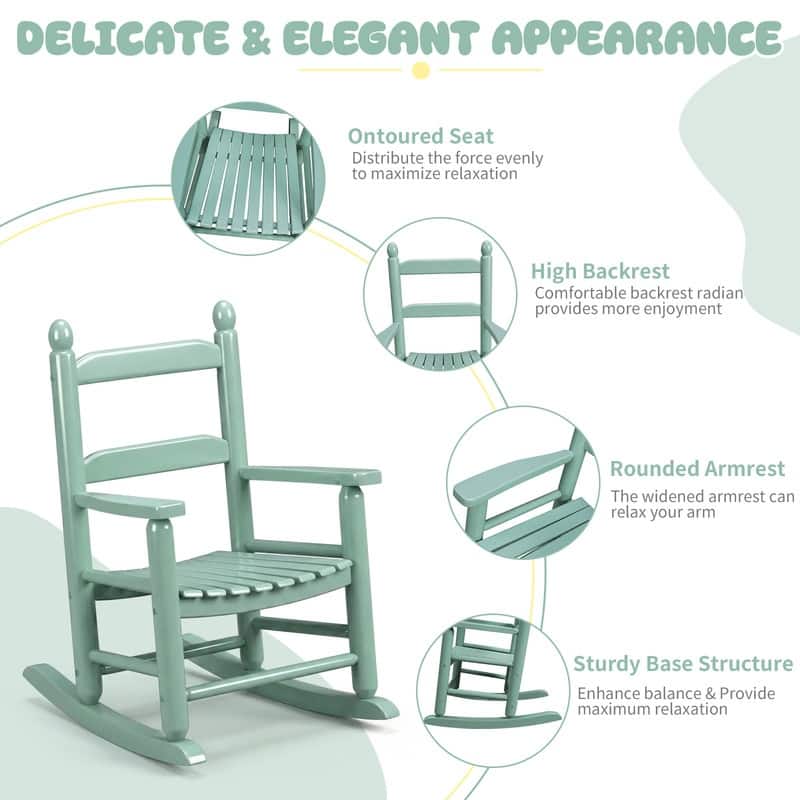 16 In. Kids Classic Solid Poplar Wood Rocking Chair, Egg-Shaped Seat For Ages 2–5 - 9' x 12'