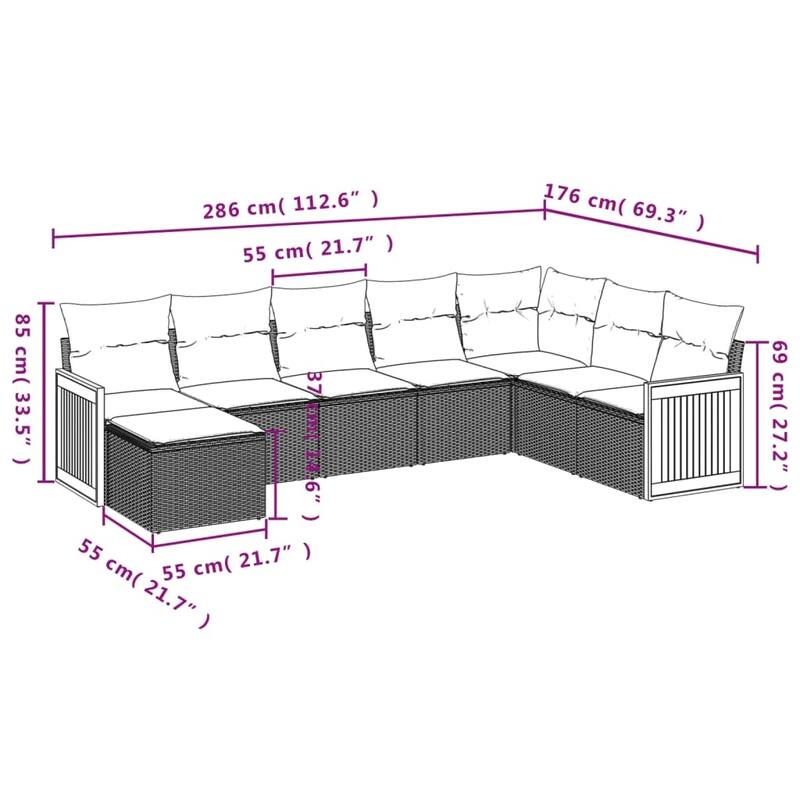 vidaXL Patio Sofa Set with Cushions Outdoor Conversation Furniture Poly Rattan