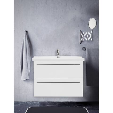 Giallo Rosso Fiore 32 inch Modern Design Wall Mounted Bathroom Vanity with Sink - No Mirror - Glossy White