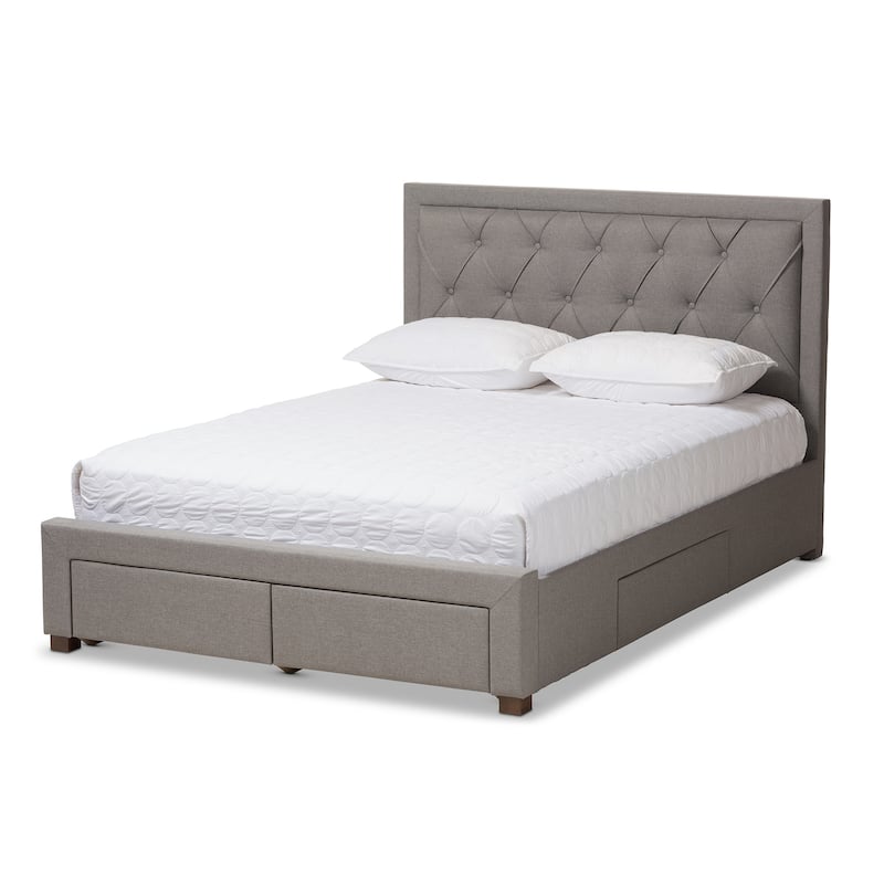 King Size Storage Bed with Headboard - Modern Fabric Upholstered Platform Bed Frame - Grey Bedroom Furniture