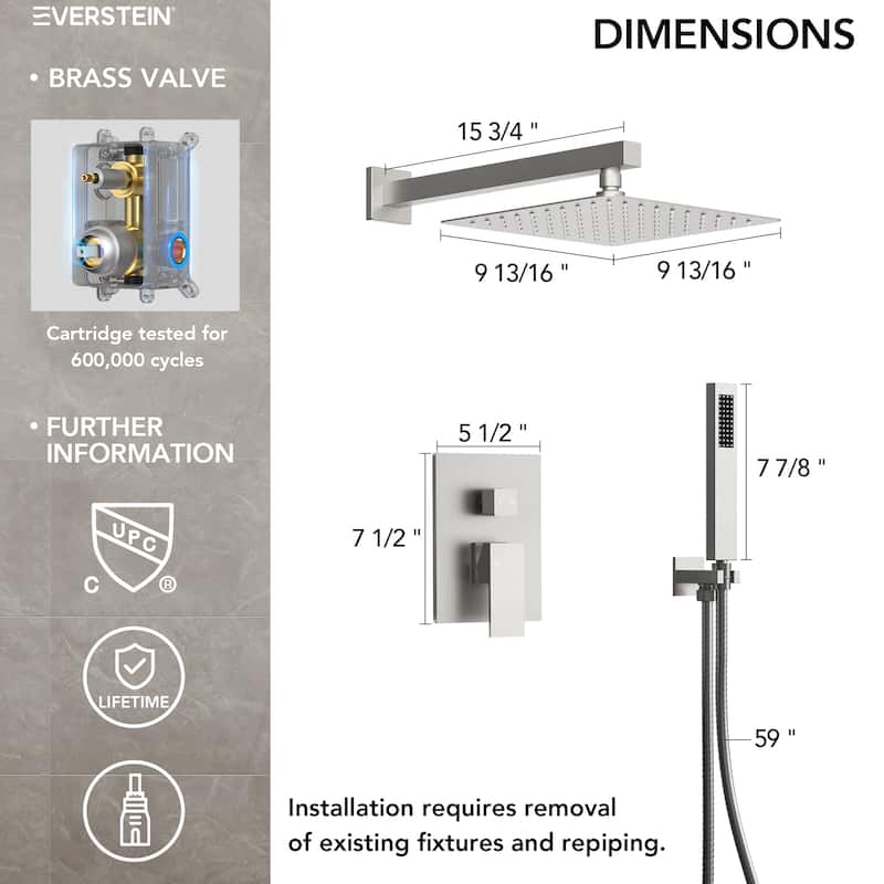10" Rain Shower Head High Pressure Wall Mount Shower System, Bathroom Shower Faucet Set with Handheld Spray