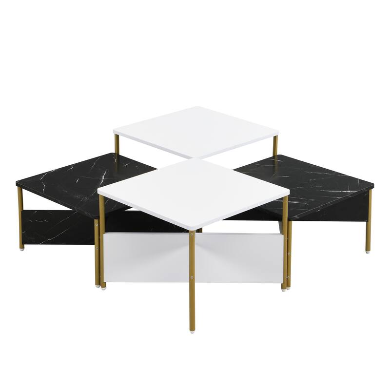Modern Nesting Coffee Tables Set with Faux Marble Tabletops and Metal Legs - Large Center Table Detachable into 4 Side Tables