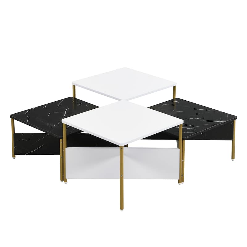 Roomfitters Set of 4 Nesting Coffee Tables, Modular Square Faux Marble Accent Tables