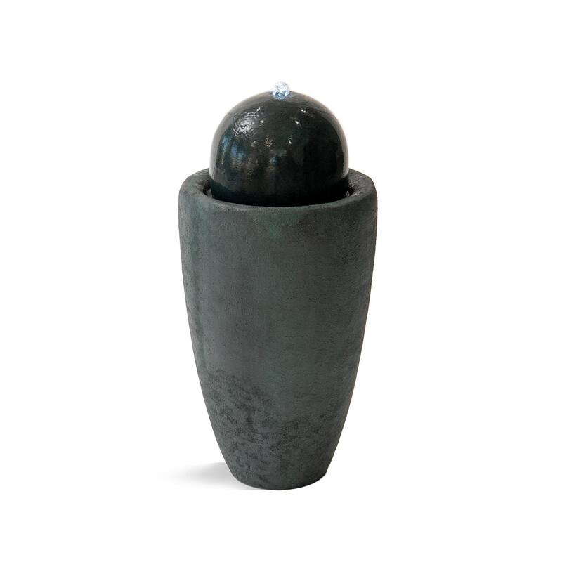 XBrand 25.98"H Modern Round Stone Textured Sphere Water Fountain w/LED Lights, For Indoor/Outdoor, Ball Water Fountain - Multi