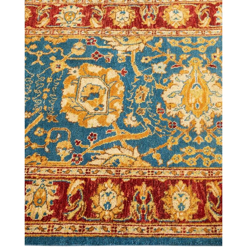 Overton Hand Knotted Wool Vintage Inspired Traditional Ottoman Blue Runner Rug - 2' 6" x 9' 5"