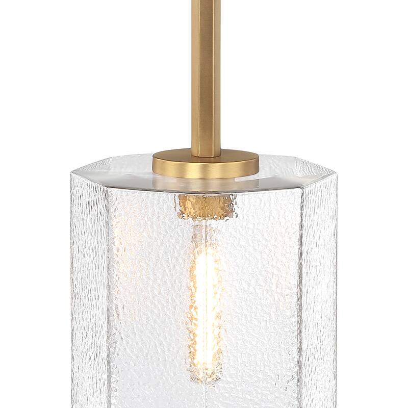Haven 60 Watt 1-Light Old Satin Brass Geometric Pendant Light with Clear Rippled Glass Shade - 22