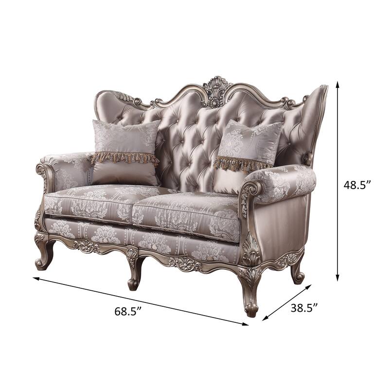 Hermione Champagne Button-Tufted Seatback with Floral Pattern Loveseat