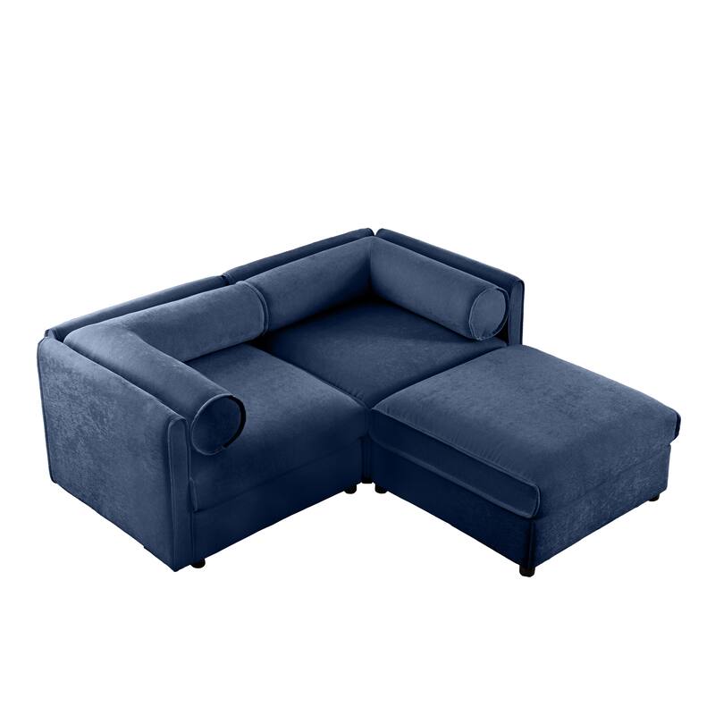 75.5" Chenille 2-Seater Sofa with Ottoman Storage & Cylindrical Backrest