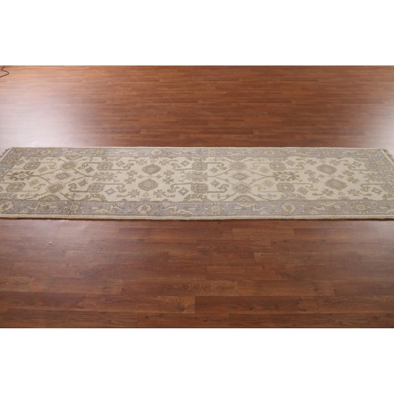 Beige Oushak Oriental Runner Rug Handmade Wool Carpet - 2'7"x 10'0"