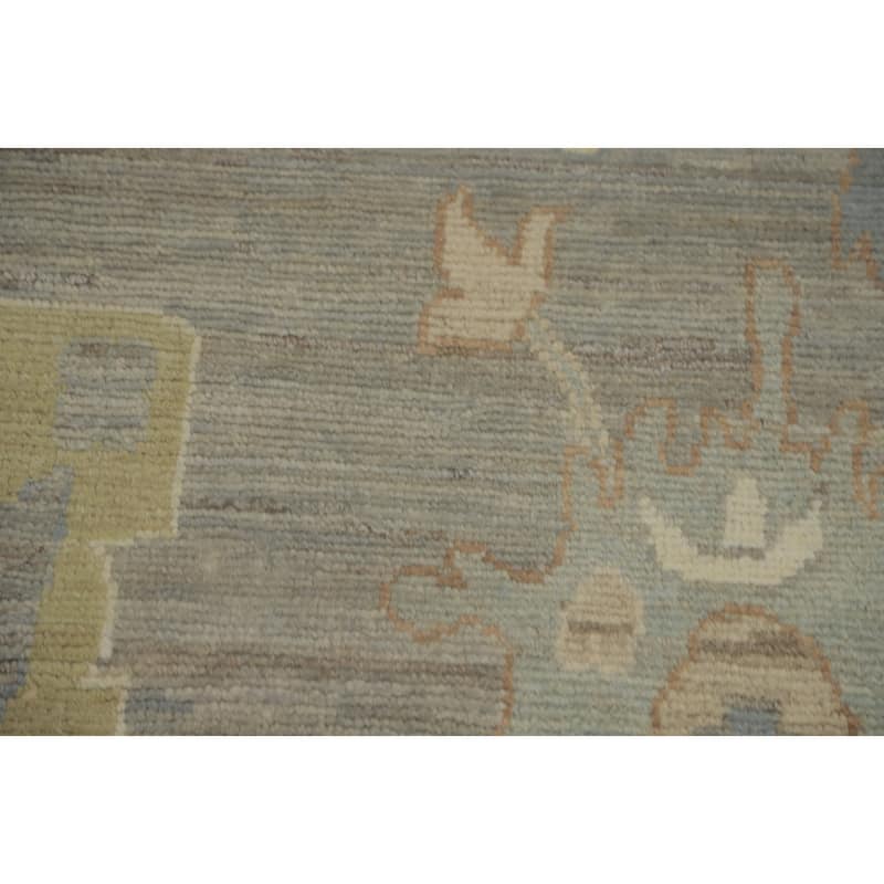 Vegetable Dye Wool Oushak Turkish Area Rug, Floral Geometric Carpet - 12' 0'' X 8' 10''