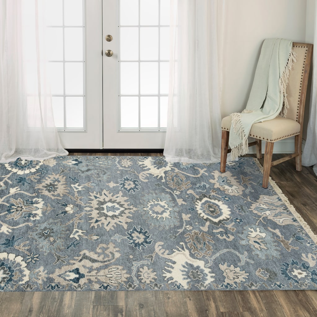 Alora Decor Mila Grey Floral Oriental Hand-tufted Wool Blend Rug