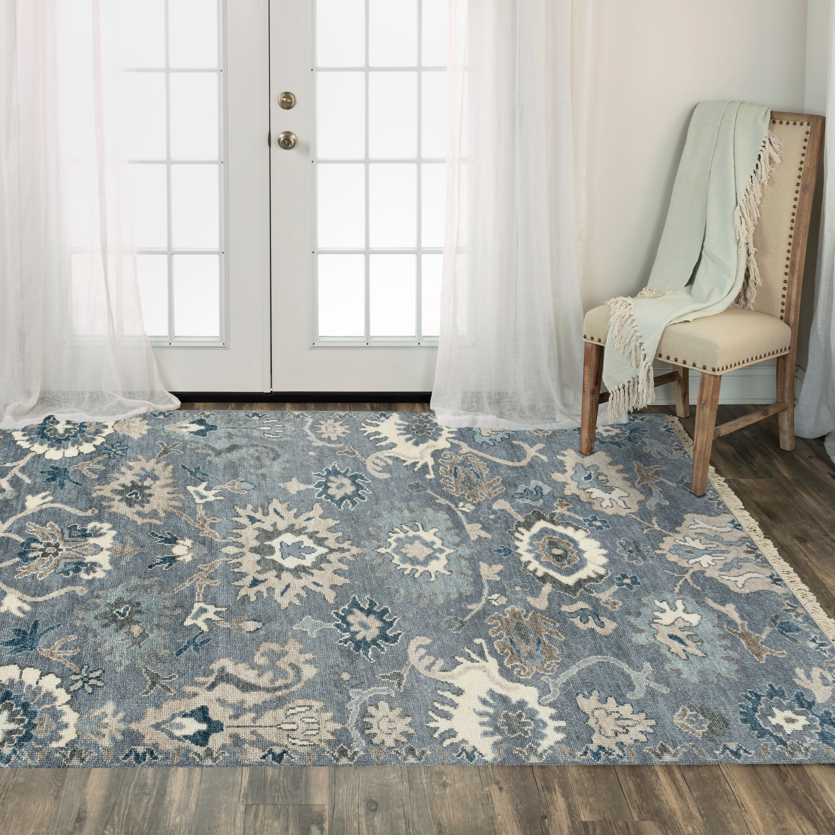 Alora Decor Mila Grey Floral Oriental Hand-tufted Wool Blend Rug