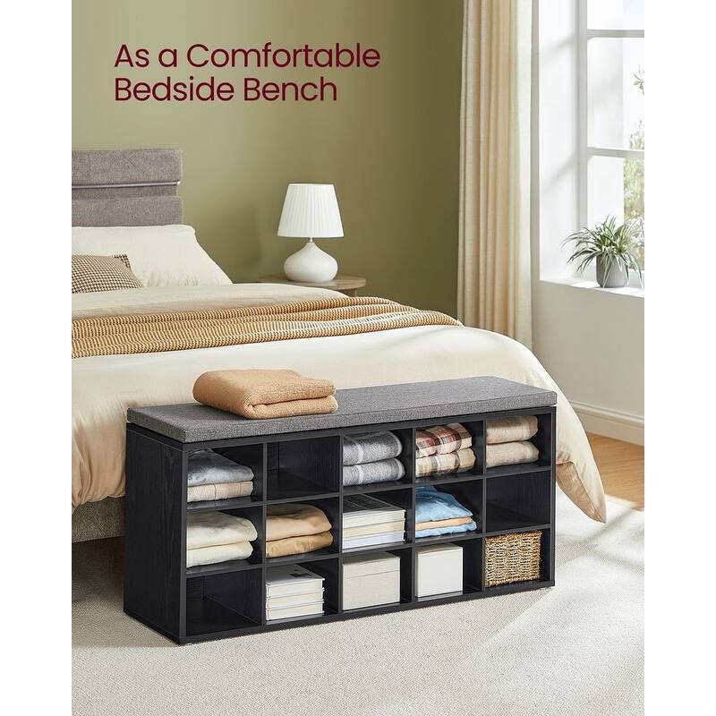 15-Cube Shoe Storage Bench with Cushion Seat and Adjustable Shelves Perfect for Entryway or Living Room