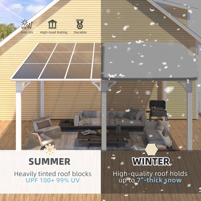 12x14ft Lean to Gazebo Hardtop Wall Mounted Gazebo