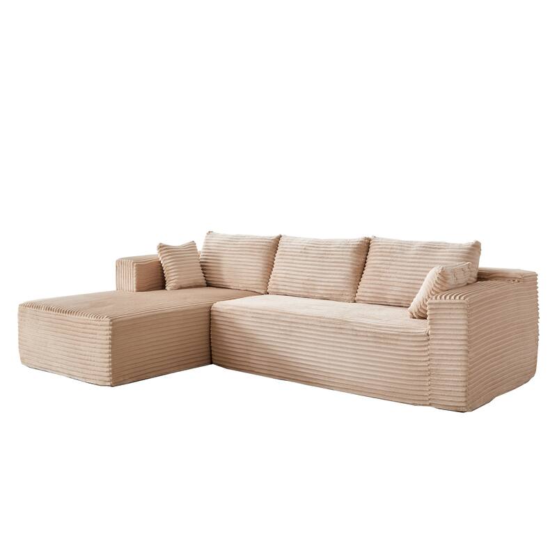 Modular L Shaped Sectional Sofa with Chaise Lounge, Corduroy Upholstered Boneless Sleeper Sofa, Compression Sofa with Deep Seat