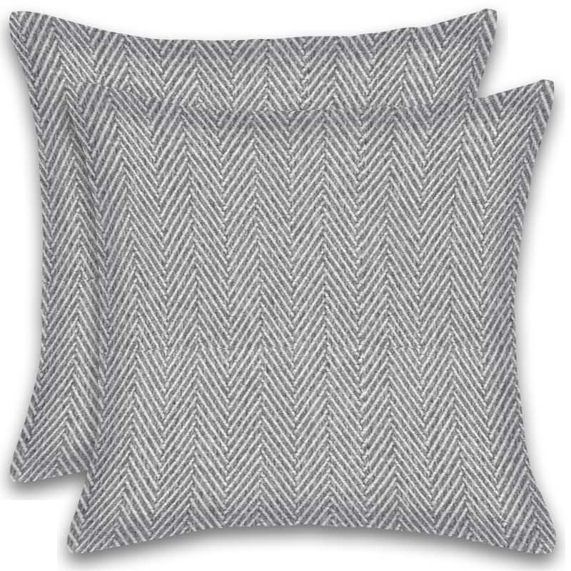 Fabstyles Herringbone Stripe Set of 2 Cotton Throw Pillows - 18x18 - Grey - Set of 2