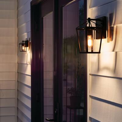 Mufy 1-light Black Lantern Outdoor Wall Sconce Geometrical Dimmable Exterior Wall Lighting