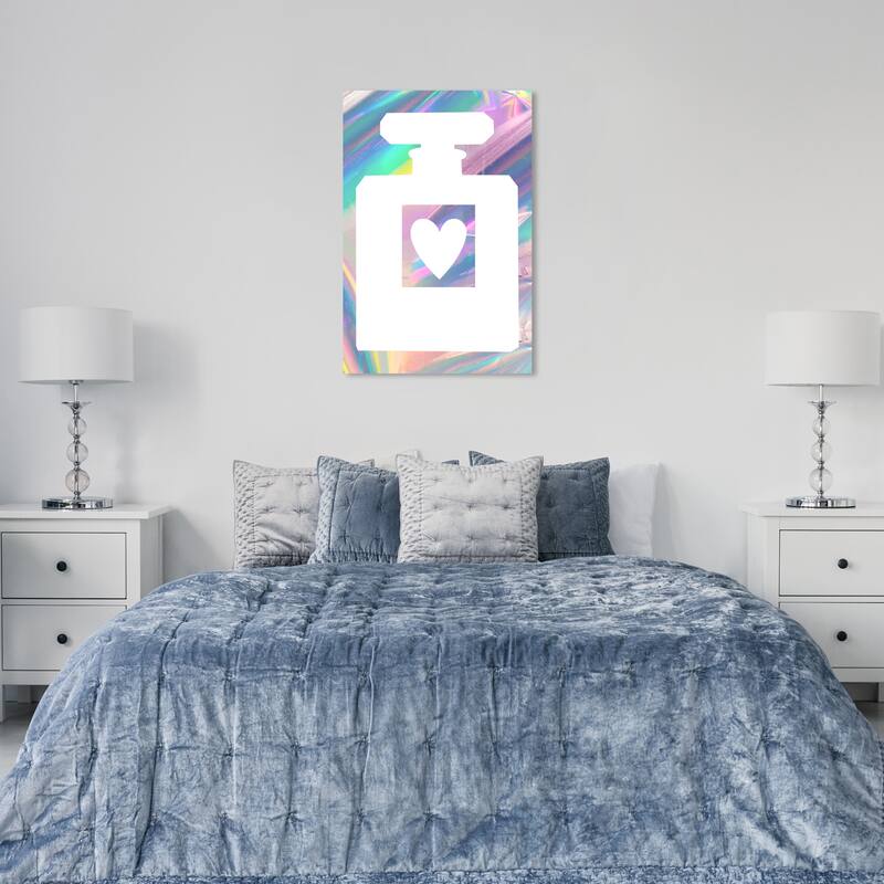 Wynwood Studio Canvas Fashion and Glam Holo Eau de Parfum Inverted White and Metallic Pink Glam Wall Art Canvas Print - 36 x 24