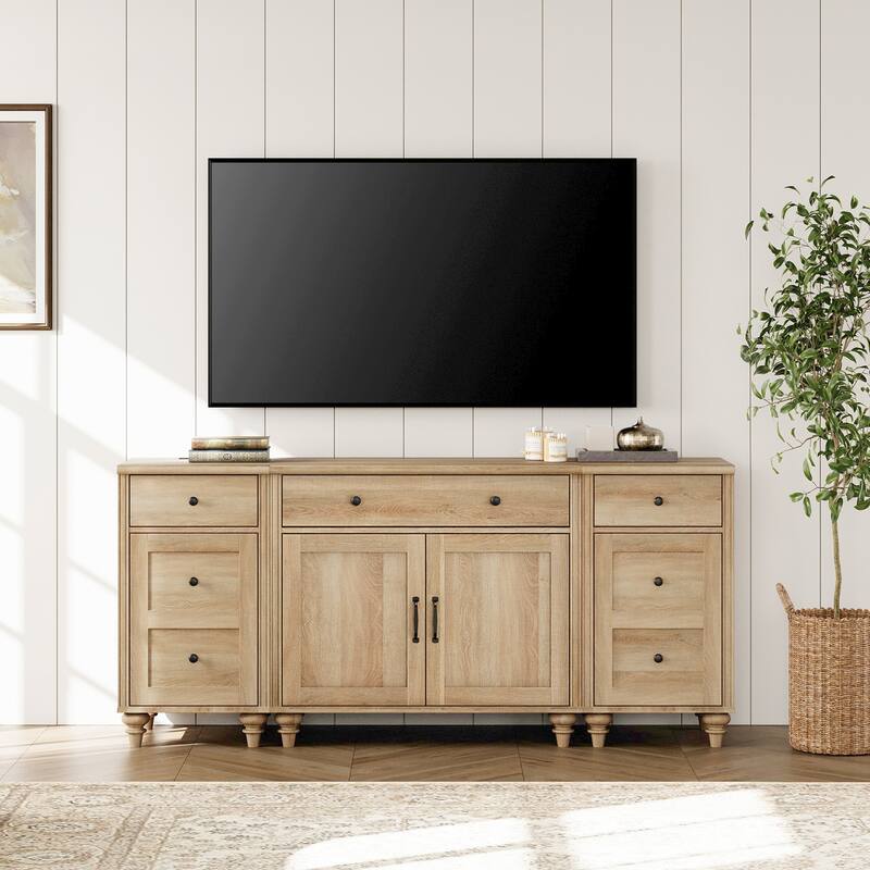 Farmhouse TV Stand with Doors and Drawer﻿
