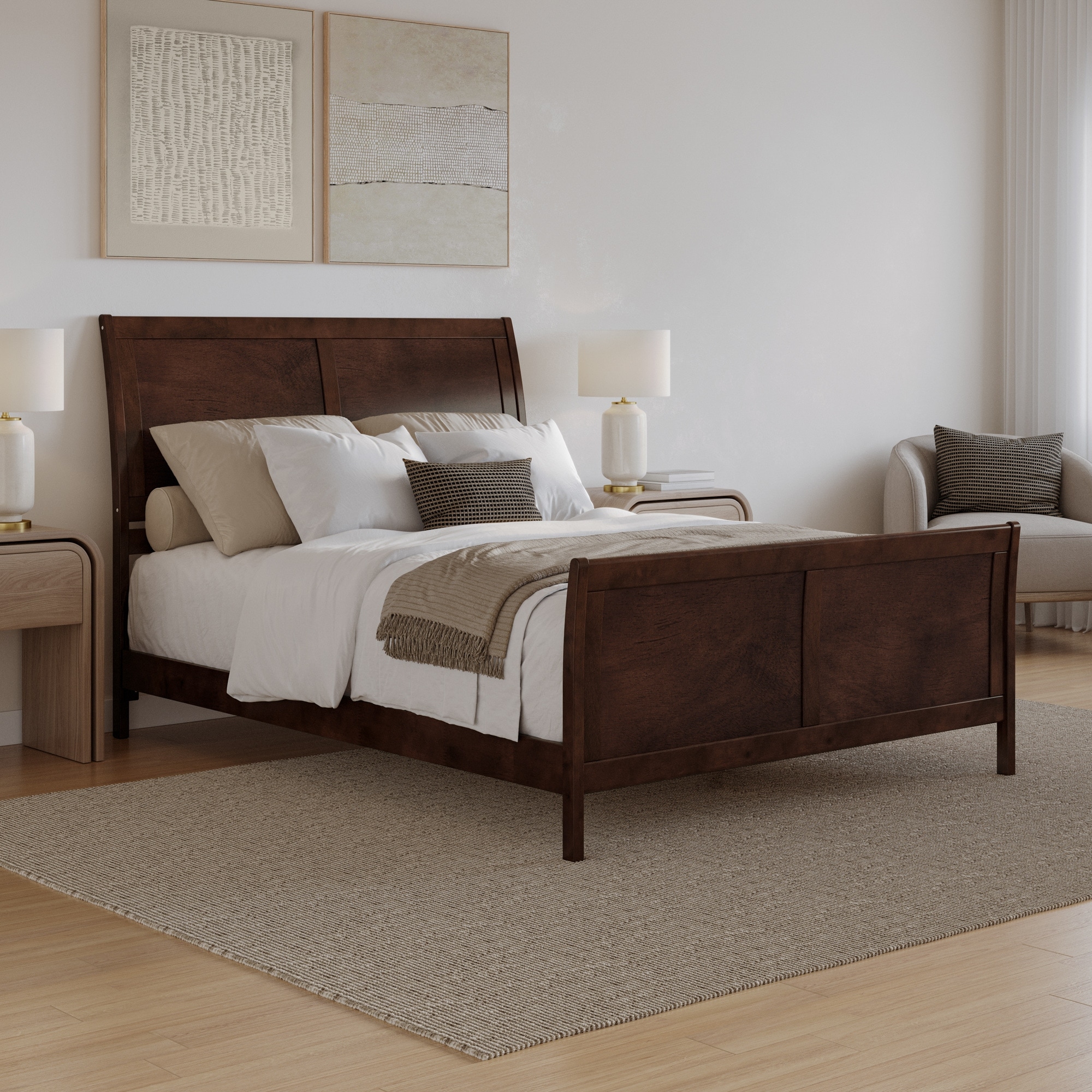AFI, Portland Solid Wood Low Profile Platform Bed with Matching Footboard