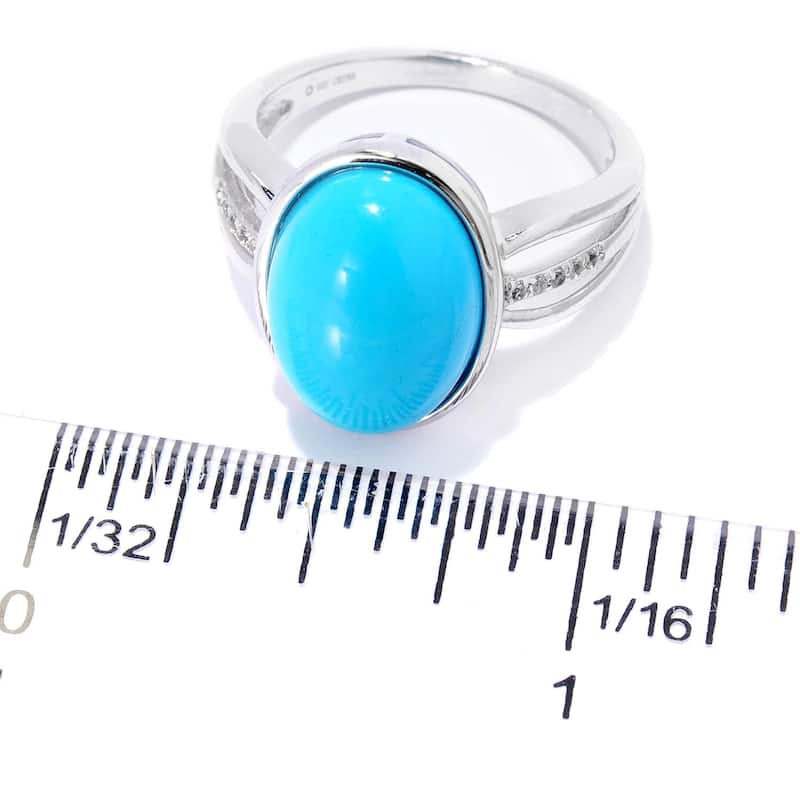Sterling Silver 14 x 10mm Sonora Beauty Turquoise & White Topaz Ring
