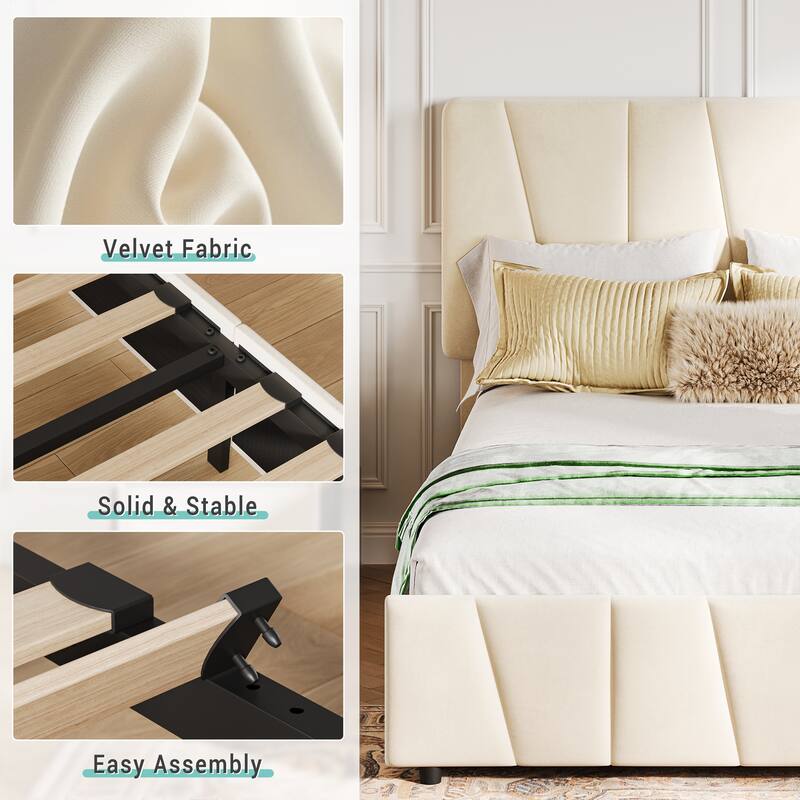Twin Size Bed Frame with Adjustable Headboard and 2 Storage Drawers
