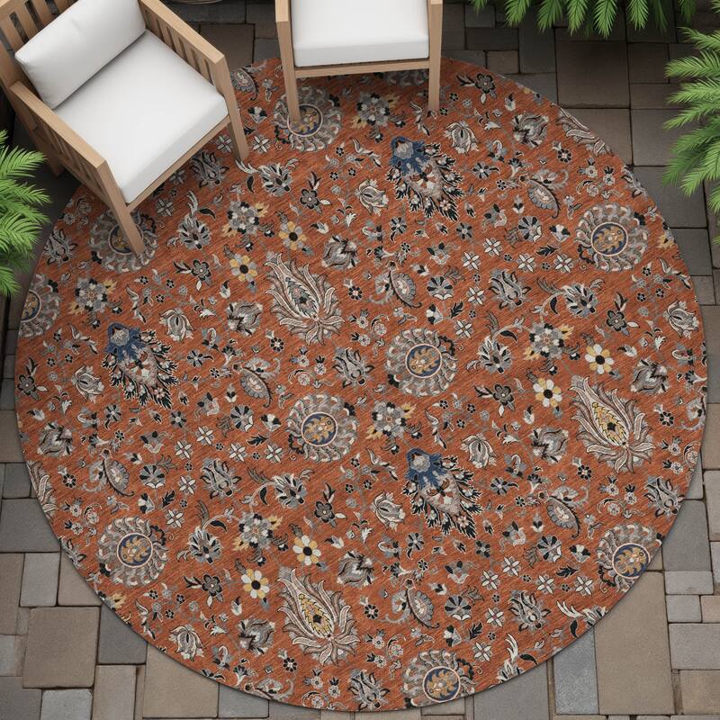 Machine Washable Indoor/Outdoor Traditional Persian Chantille Rug - Paprika - 8' x 8'