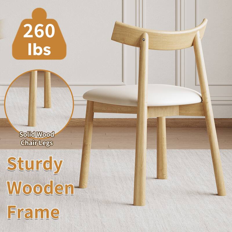 Set of 2 Modern Dining Chairs, Ergonomic Armless Kitchen Chairs with Thick Cushions, Leather Upholstery