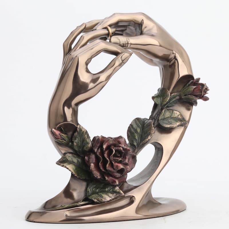 Veronese Design 8.66" H COVENANT OF UNITY - HANDS PUTTING THE RING ON WITH ROSE Cold Cast Bronze