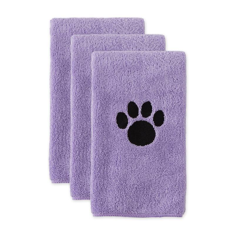 Embroidered Paw Small Pet Towel Set of 3 - Lavender