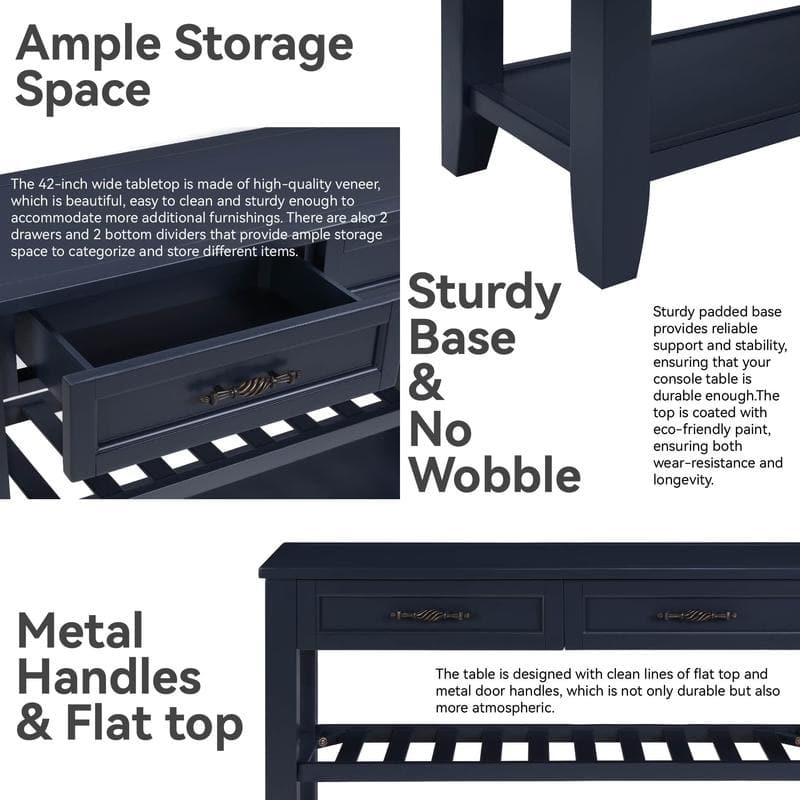 Vintage-Inspired Pine Console Table - Two-Tier Open Shelf Design for Living Spaces‌.