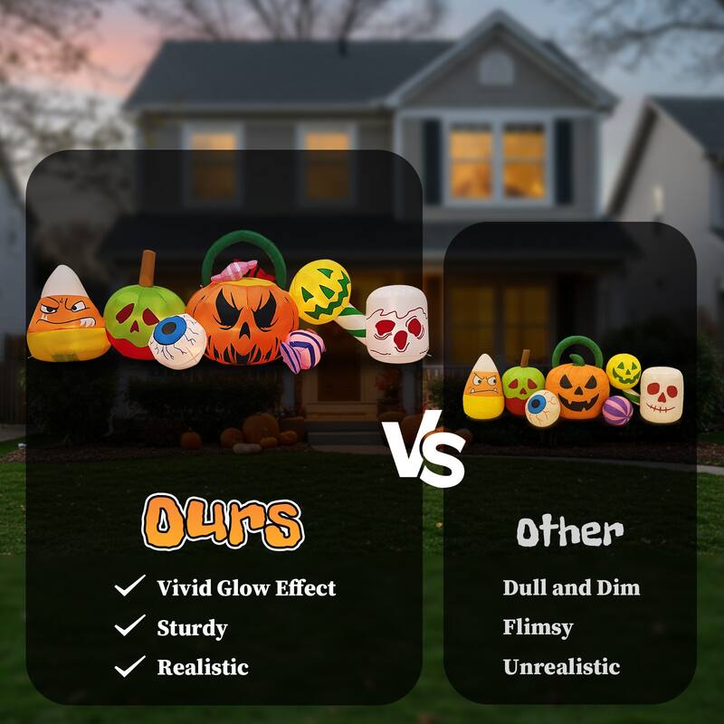 8FT Halloween Inflatable Outdoor Decoration with Ghosts Pumpkins Candy and LED Lights