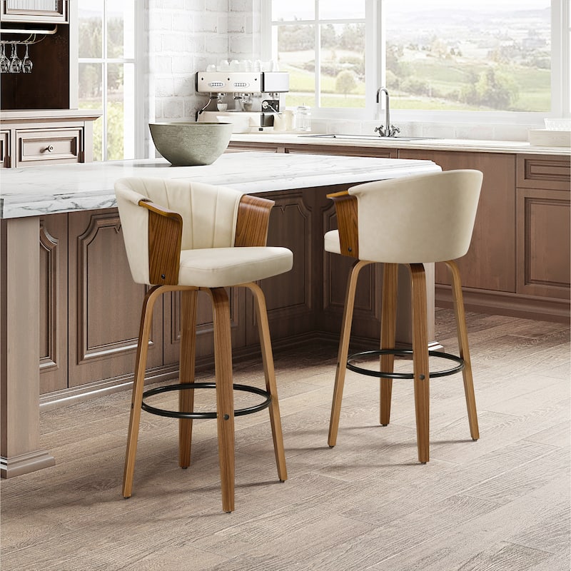 Art Leon Wood and Faux Leather Counter Height Barstool, Set of 2