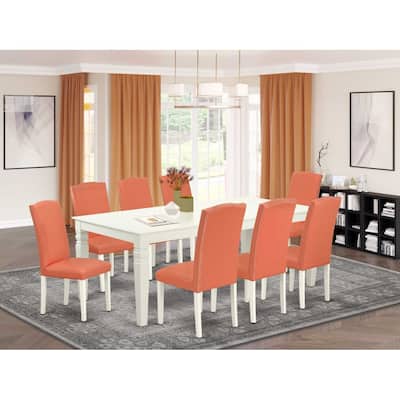 Kitchen Table Set Pink Flamingo 9pc - 66/84 Inch Rectangle Table w/ 8 PU Leather Parsons Chairs