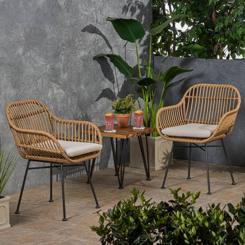 Modern Patio Polyethylene Rattan Chair with Water-resistant Cushions,Steel Frame, Set of 2