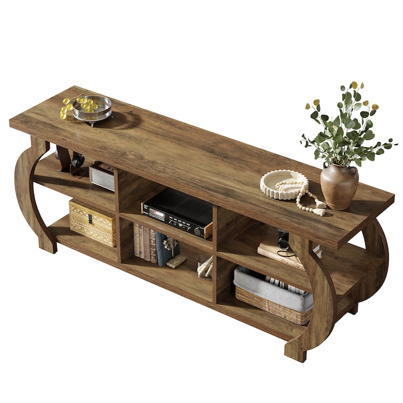 63" Farmhouse TV Stand, Media TV Console with Storage Shelves