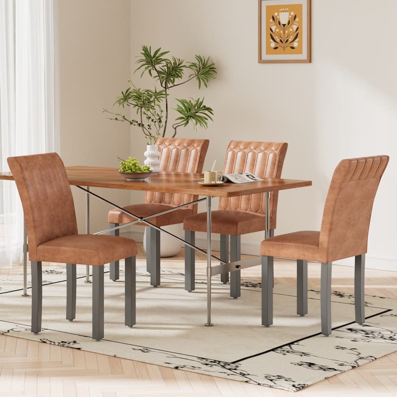 Javlergo Dining Chairs Set of 2/4/6 Upholstered Chairs with Solid Back for Kitchen Restaurant and Living Room - Set of 4 - Brown