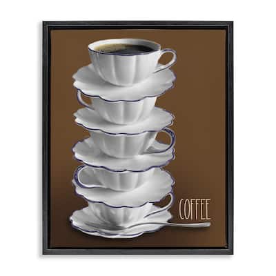 Stupell Stacked Teacups with Coffee Framed Floater Canvas Wall Art Design By Matthew Piotrowicz