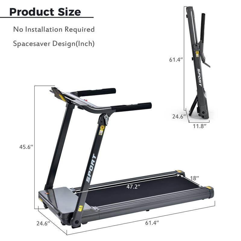 Folding Electric 3.5HP Treadmill Medium Running Machine Motorised Gym 330lb,Portable Compact Treadmill